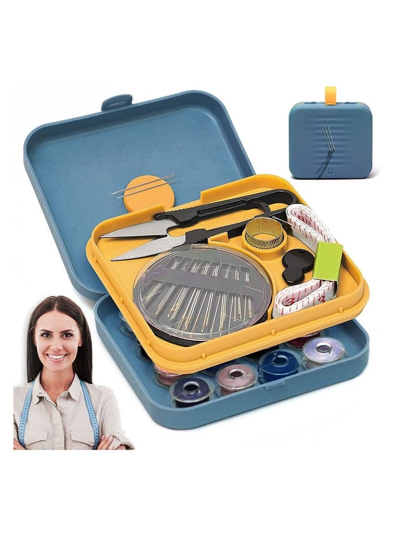 Sewing Kit, Travel Portable Sewing Supplies, for Home, Travel & Emergency, Filled with Mending and Sewing Needles, Magnetite, Scissors, Thimble, Thread, Tape Measure etc 21pcs Blue