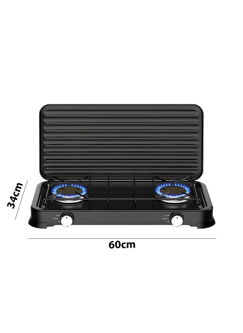 Portable 2 Burner Gas Stove with Cover for Outdoor Camping & Garden Party Cooking Stove, Propane Gas Cooker with Windshield for BBQ, Tailgating, Picnic, and Outdoor Events