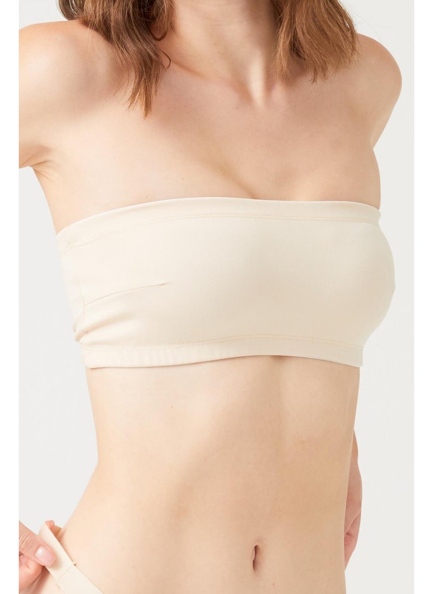 Beige Strapless Crop Top Bustier