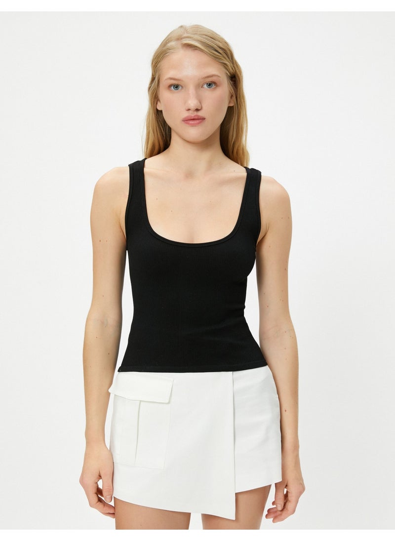 Deep U Neck Crop Undershirt Ribbed Thick Strap