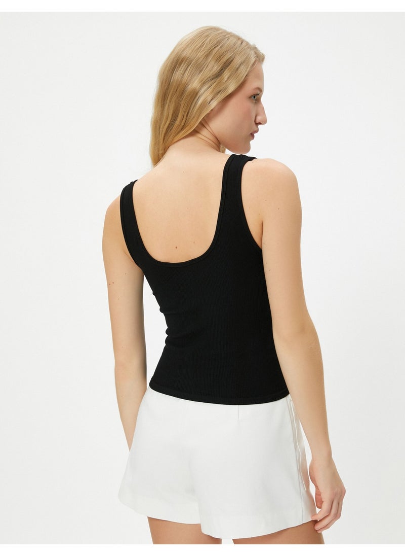 Deep U Neck Crop Undershirt Ribbed Thick Strap