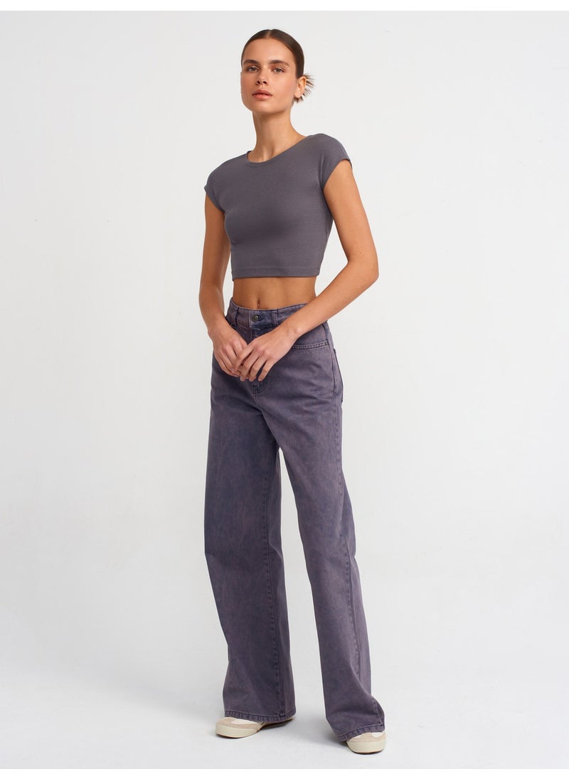 Dilvin 30528 Cotton and Modal Blend Crop Top-Smoked