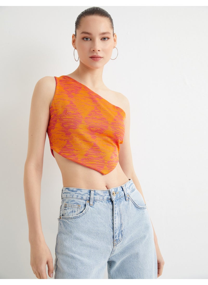 One Shoulder Crop Top Crop Woven Asymmetrical Cut Side Window Detailed