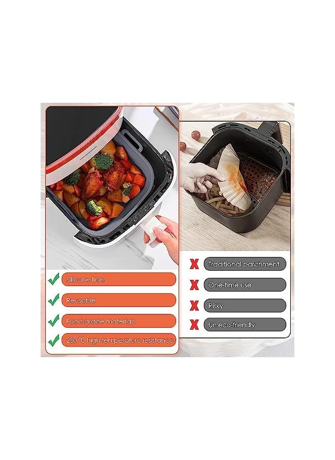 2-Pack Air fryer Silicone Liner, 8.5 inch Reusable Air Fryer Basket Silicone Pot Round for 4 to 7 QT, Food Grade Microwave Oven Accessories (Grey + Green)