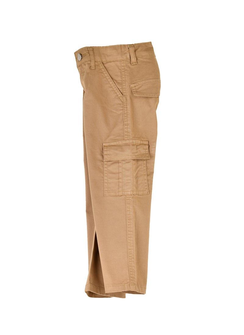 Boys Cargo Pants with Side Pockets - Khaki