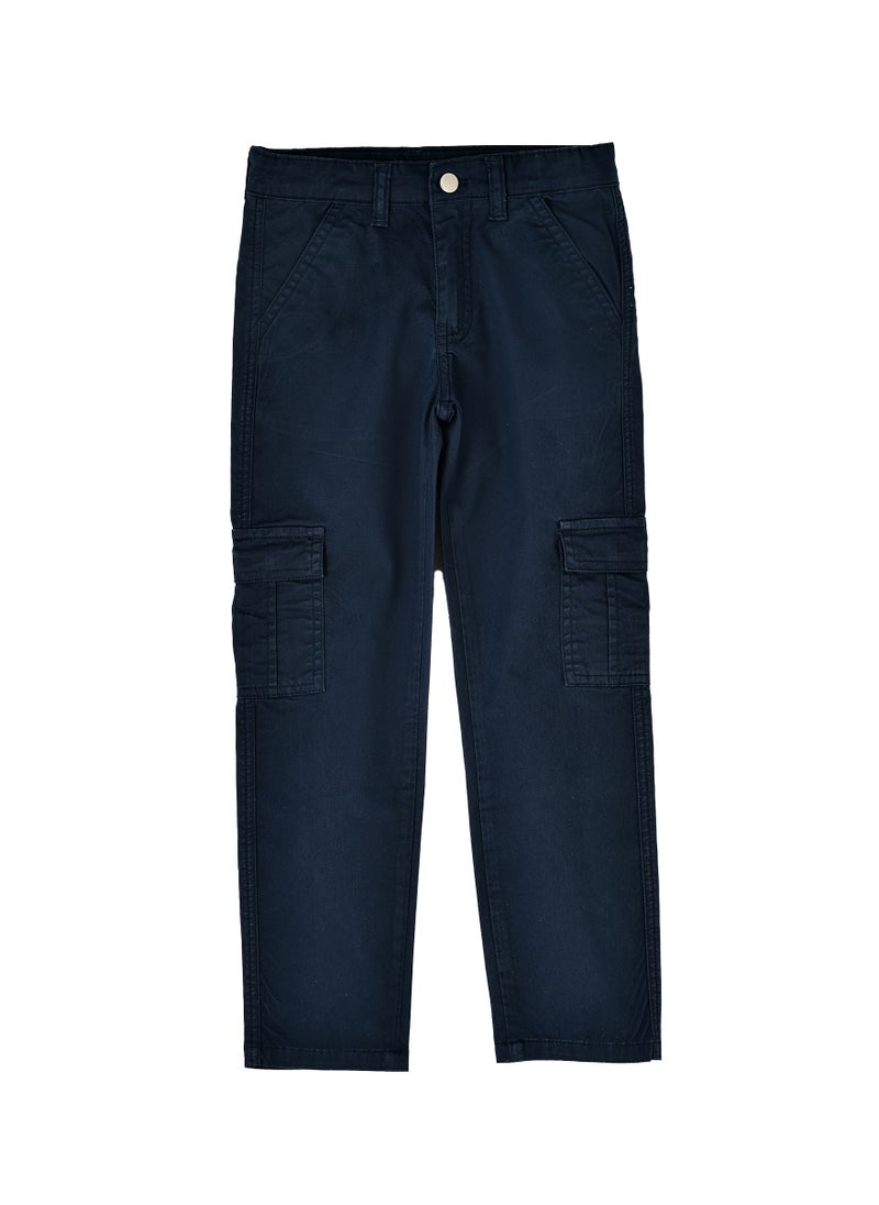 Boys Cargo Pants with Side Pockets - Navy Blue