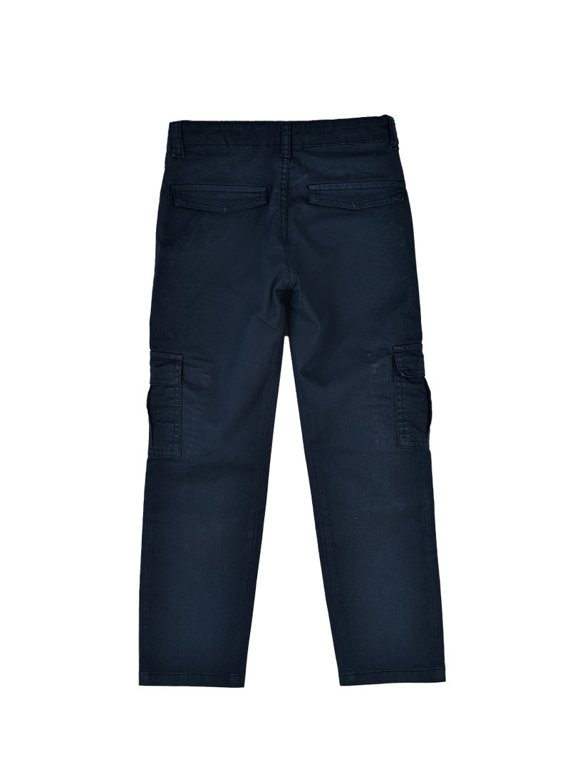 Boys Cargo Pants with Side Pockets - Navy Blue