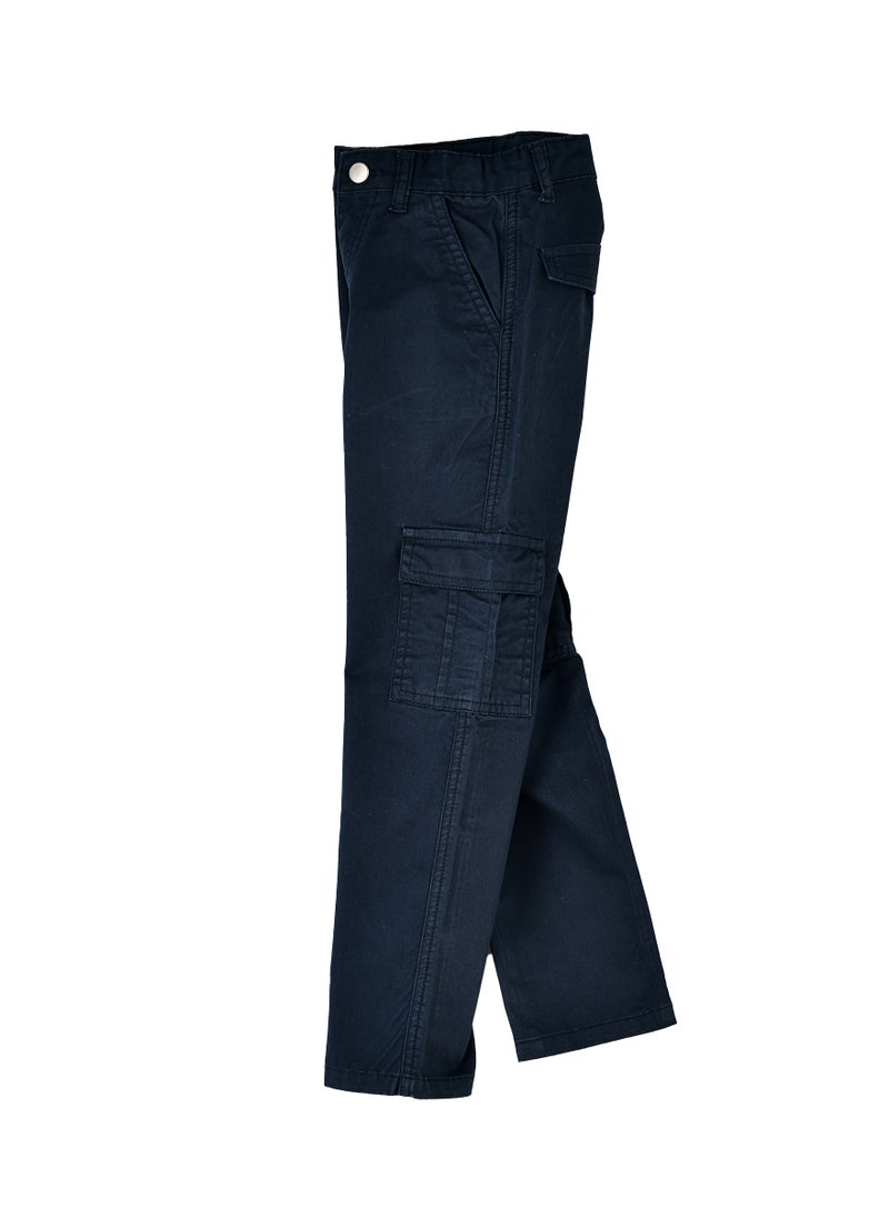 Boys Cargo Pants with Side Pockets - Navy Blue