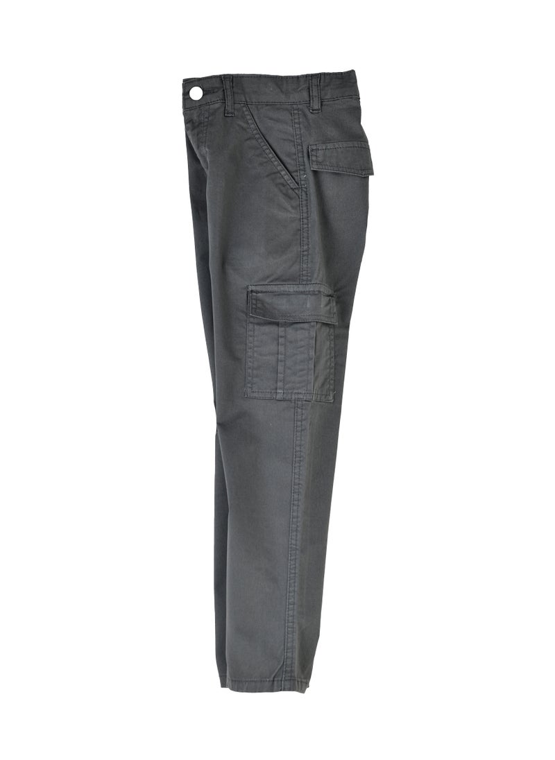 Boys Cargo Pants with Side Pockets - Dark Grey