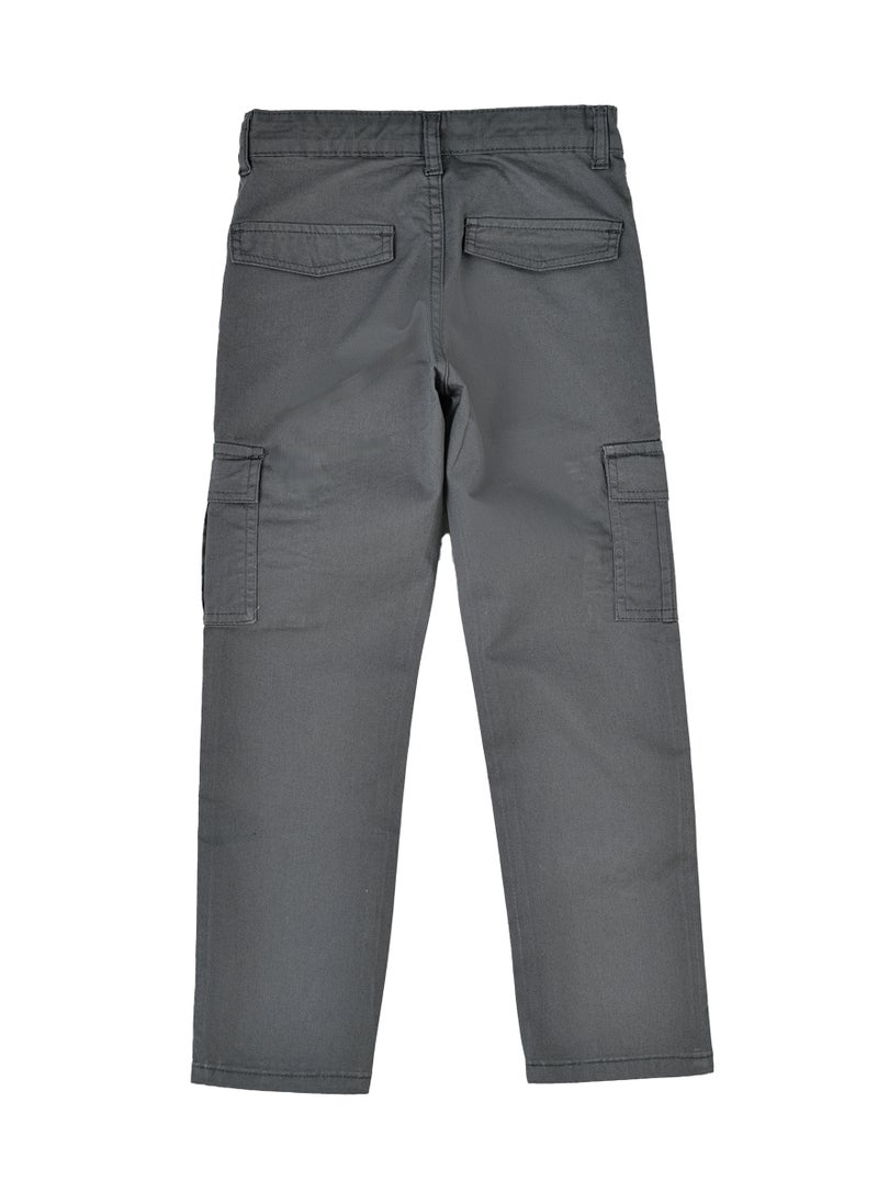 Boys Cargo Pants with Side Pockets - Dark Grey