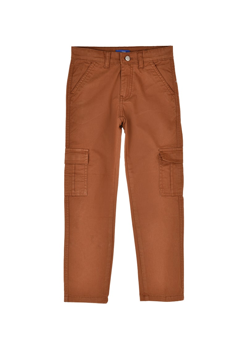 Boys Cargo Pants with Side Pockets - Brown