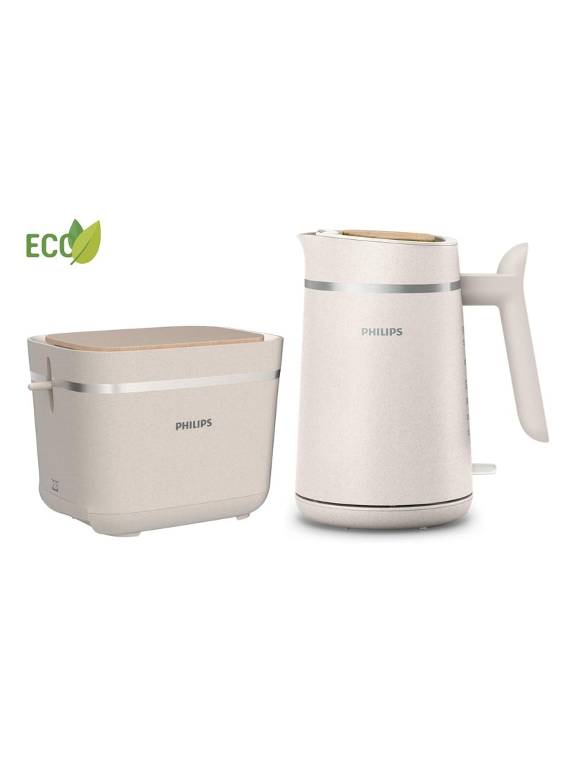 Eco Conscious Edition Breakfast Set – Kettle and Toaster 5000 Series, 100% Bio-Based Plastics*, Silk White Matt Finish, Sustainable Design, Efficient Performance