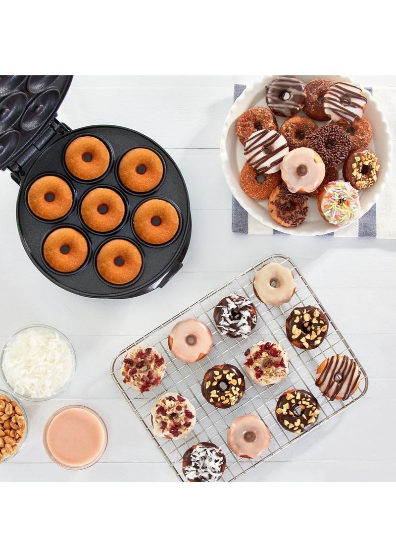 New Electric Donut Maker with Non-Stick Surface - Makes 7 Mini Doughnuts, Pancakes, & More - Pink