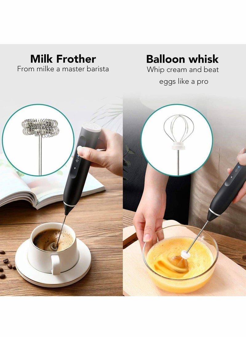 Milk Frother Coffee Electric Whisk with USB Rechargeable Three-Speed Force Adjustment Bubbler 2 in 1 Perfect for Latte Cappuccino