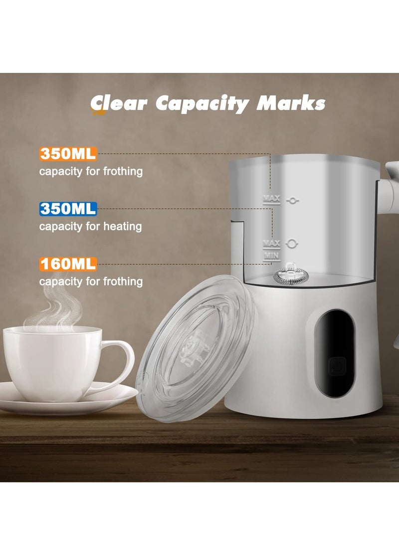 Milk Frother, 350ml Electric Milk Foamer 4 in 1 Hot Cold Milk Warmer Automatic Coffee Frother Hot Chocolate Macchiato 400W Maker with Whisks for Latte Coffee Cappuccino, Easy Cleaning, White