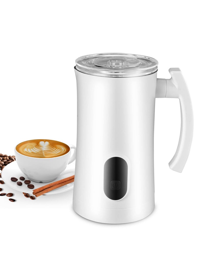 Milk Frother, 350ml Electric Milk Foamer 4 in 1 Hot Cold Milk Warmer Automatic Coffee Frother Hot Chocolate Macchiato 400W Maker with Whisks for Latte Coffee Cappuccino, Easy Cleaning, White