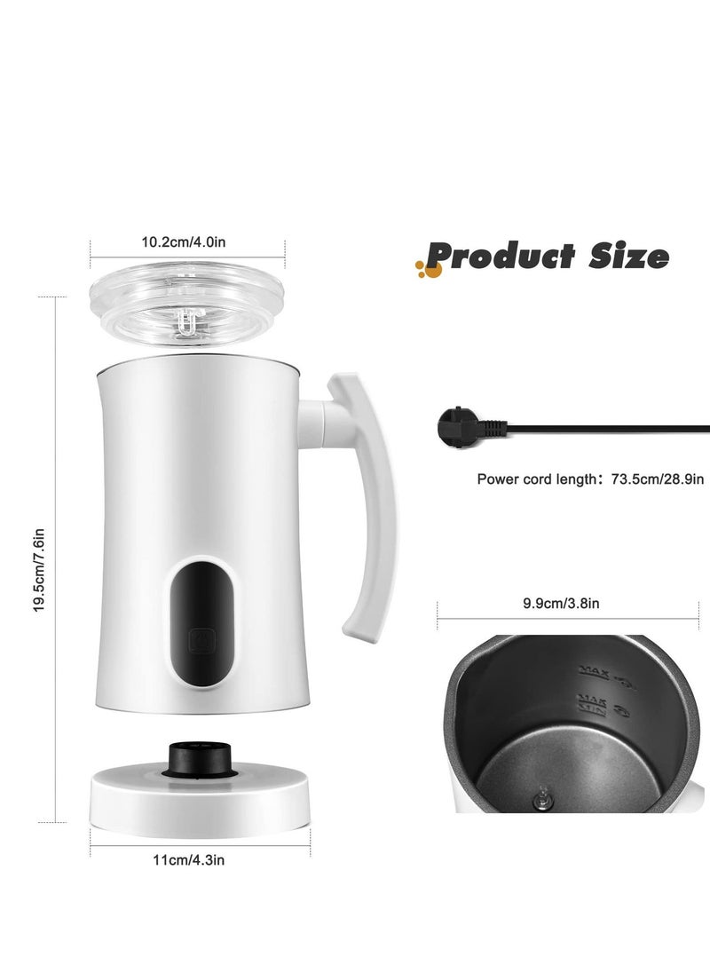 Milk Frother, 350ml Electric Milk Foamer 4 in 1 Hot Cold Milk Warmer Automatic Coffee Frother Hot Chocolate Macchiato 400W Maker with Whisks for Latte Coffee Cappuccino, Easy Cleaning, White