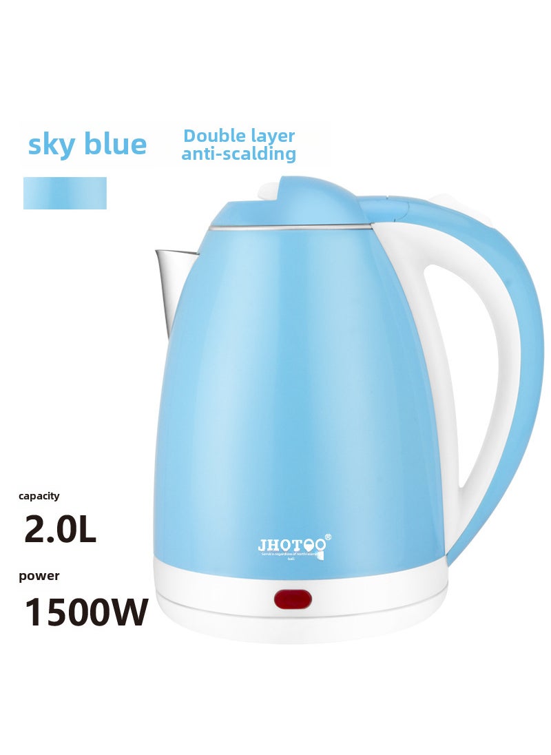 Electric kettle household stainless steel large capacity kettle automatic kettle student dormitory heating kettle 2L Sky blue double layer