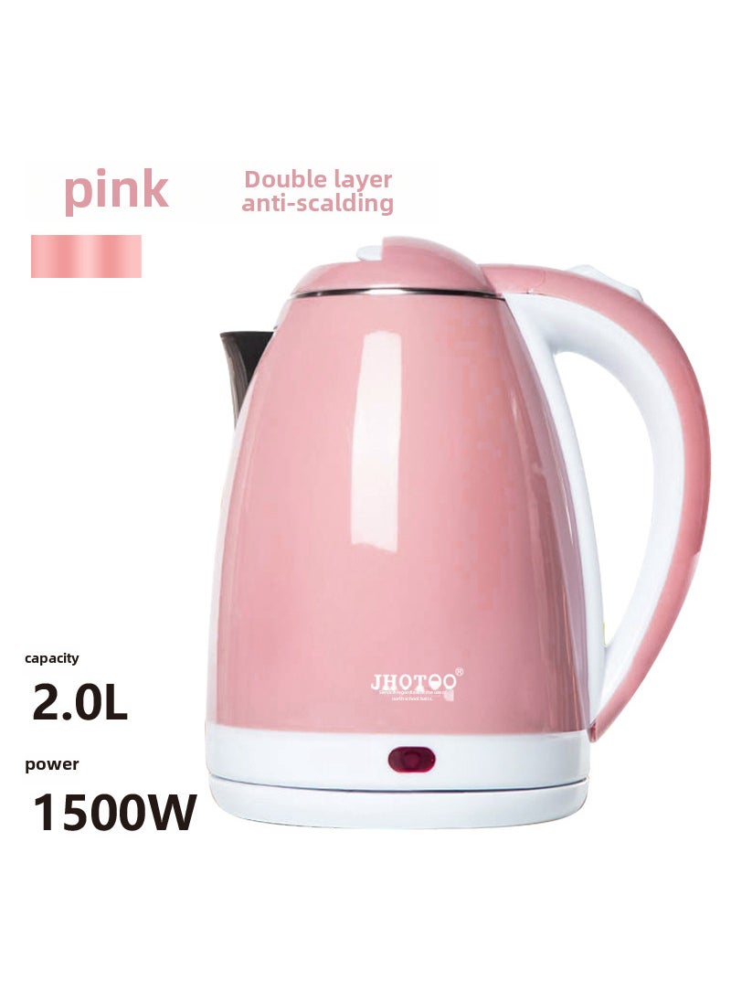 Electric kettle household stainless steel large capacity kettle automatic kettle student dormitory heating kettle 2L Pink double layer