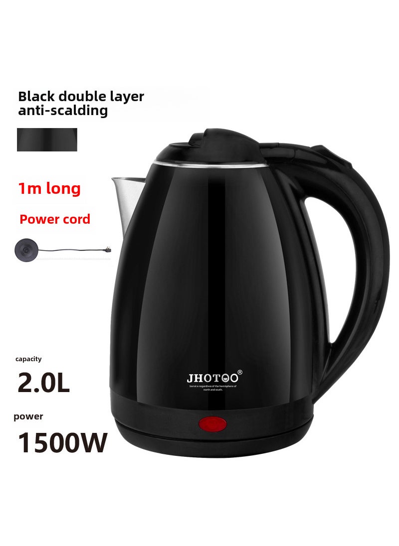 Electric kettle household stainless steel large capacity kettle automatic kettle student dormitory heating kettle 2L Black double layer 1 m thread