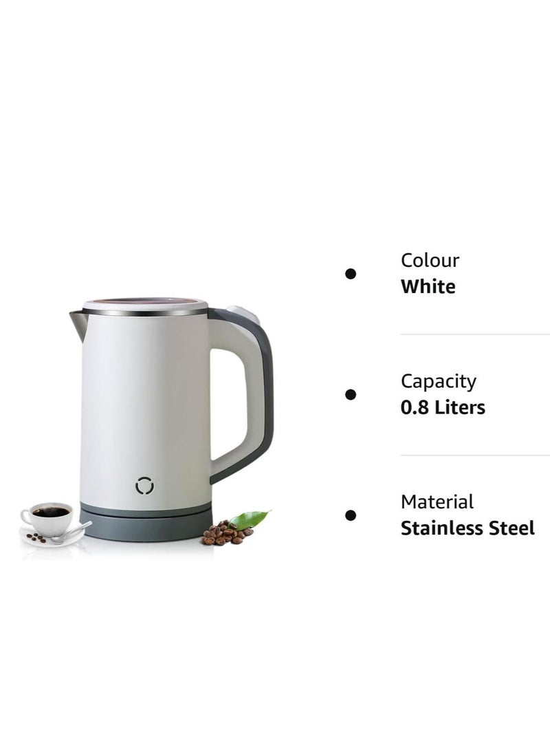 Travel Kettle Lightweight Small,800ml Kettles Electric Stainless Steel Electric Kettles Fast Boil Quiet Electric Kettles for Business Trip, Travel (White)