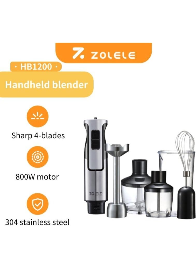 ZOLELE HB1200 4 in 1 Immersion Electric Hand Blender Powerful 4-in-1 Kitchen Appliance for Blending, Chopping, Whisking, and Pureeing