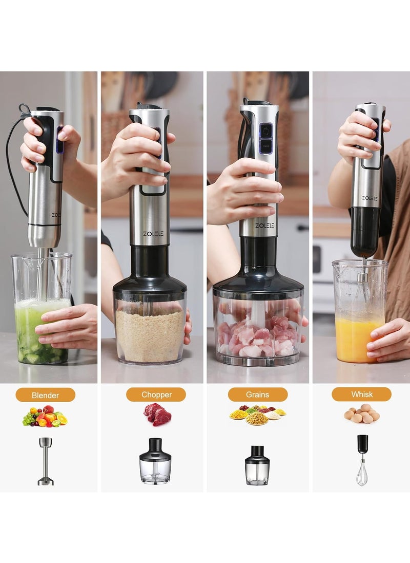 ZOLELE HB1200 4 in 1 Immersion Electric Hand Blender Powerful 4-in-1 Kitchen Appliance for Blending, Chopping, Whisking, and Pureeing