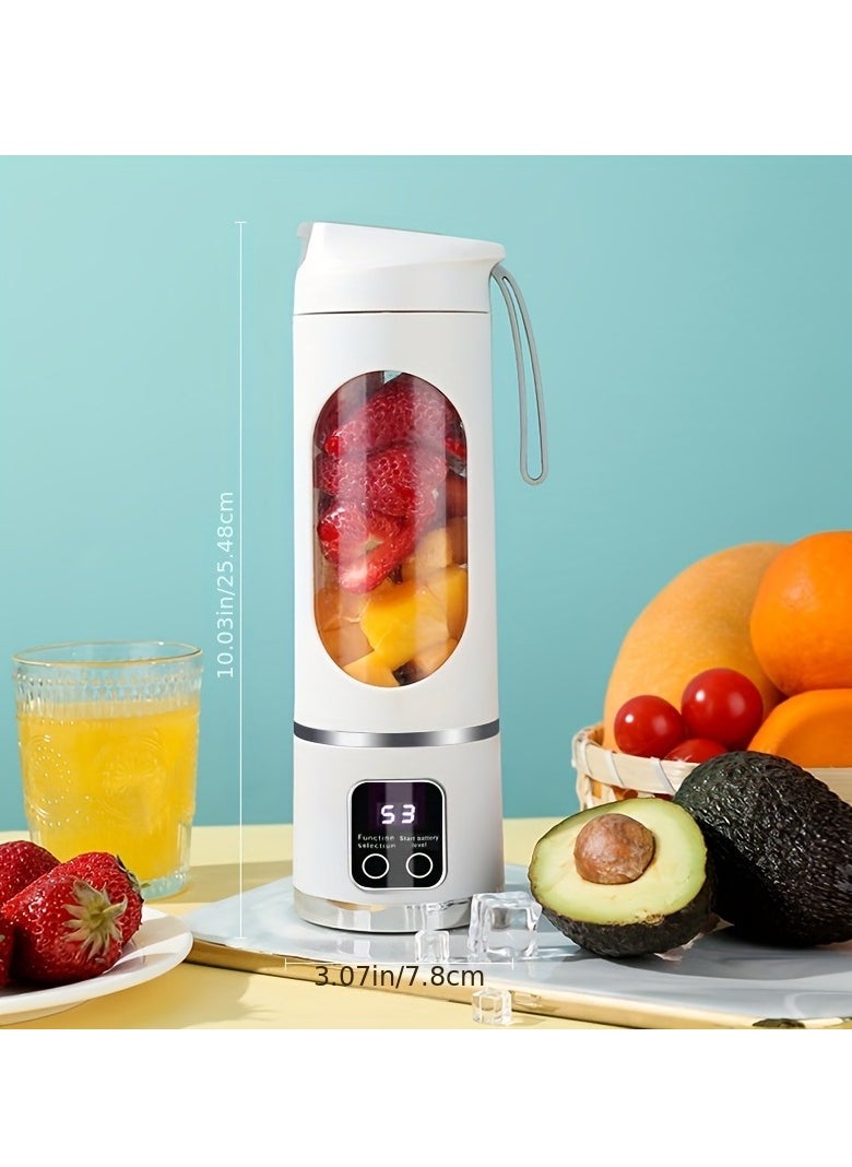 Portable USB Rechargeable Blender with LED Display - 450ml,7.4V 50W 12Blade, Ideal for Smoothies & Fresh Juice, Compact Design for On-the-Go Nutrition