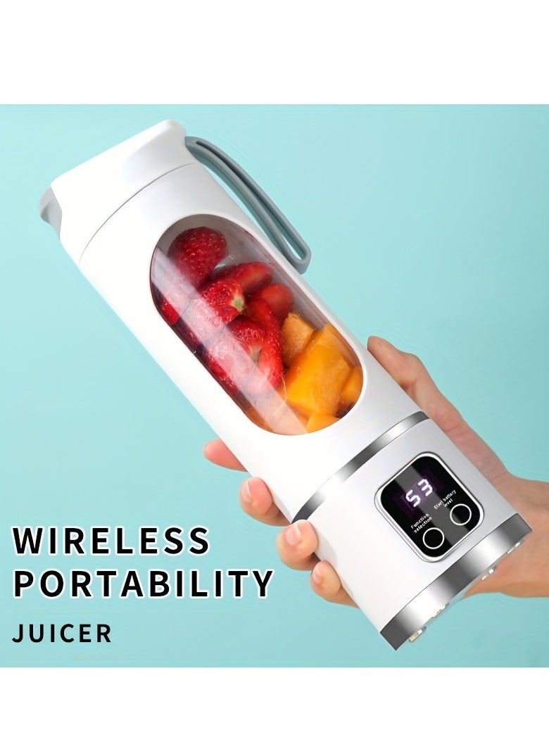 Portable USB Rechargeable Blender with LED Display - 450ml,7.4V 50W 12Blade, Ideal for Smoothies & Fresh Juice, Compact Design for On-the-Go Nutrition