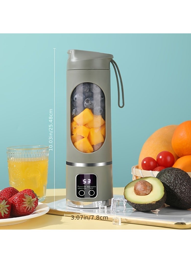 Portable USB Rechargeable Blender with LED Display - 450ml,7.4V 50W 12Blade, Ideal for Smoothies & Fresh Juice, Compact Design for On-the-Go Nutrition