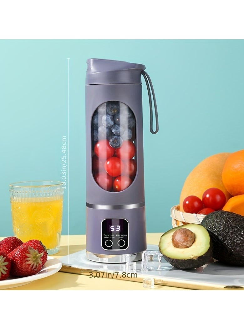 Portable USB Rechargeable Blender with LED Display - 450ml,7.4V 50W 12Blade, Ideal for Smoothies & Fresh Juice, Compact Design for On-the-Go Nutrition