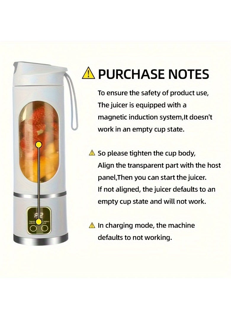 Portable USB Rechargeable Blender with LED Display - 450ml,7.4V 50W 12Blade, Ideal for Smoothies & Fresh Juice, Compact Design for On-the-Go Nutrition