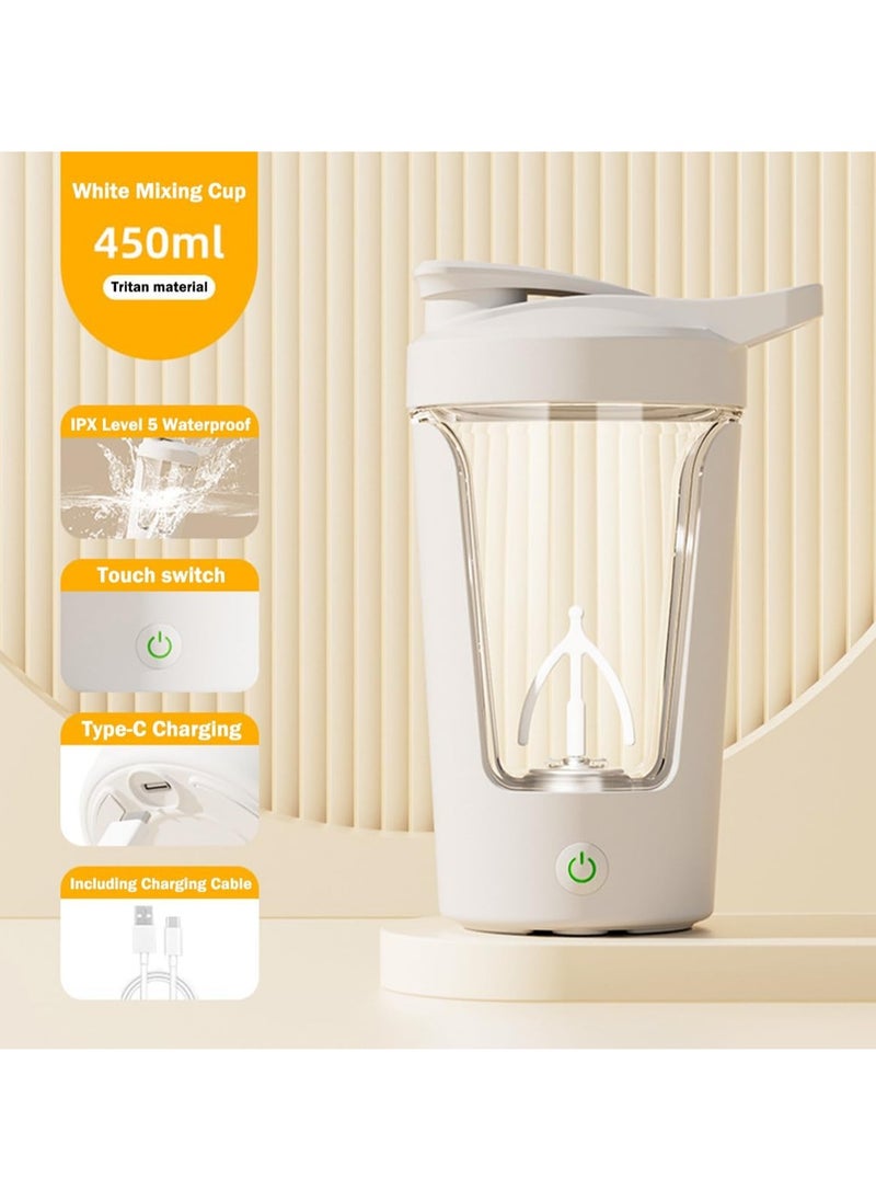 White Electric Protein Shaker Bottle, 100% Leak-Proof Blender - Usb Rechargeable Blender Bottle, Protein Mix Shaker Bottle, Made Of Safe Materials - Bpa Free - 450ml