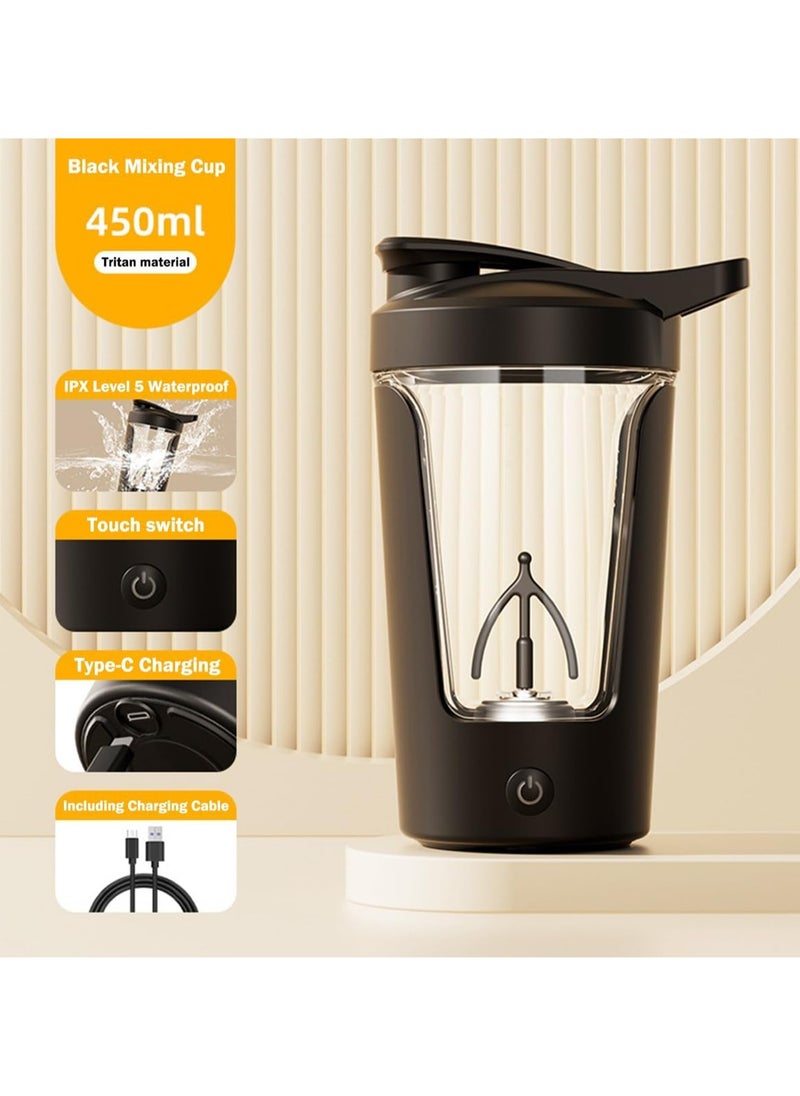 Black Electric Protein Shaker Bottle, 100% Leak-Proof Blender - Usb Rechargeable Blender Bottle, Protein Mix Shaker Bottle, Made Of Safe Materials - Bpa Free - 450ml