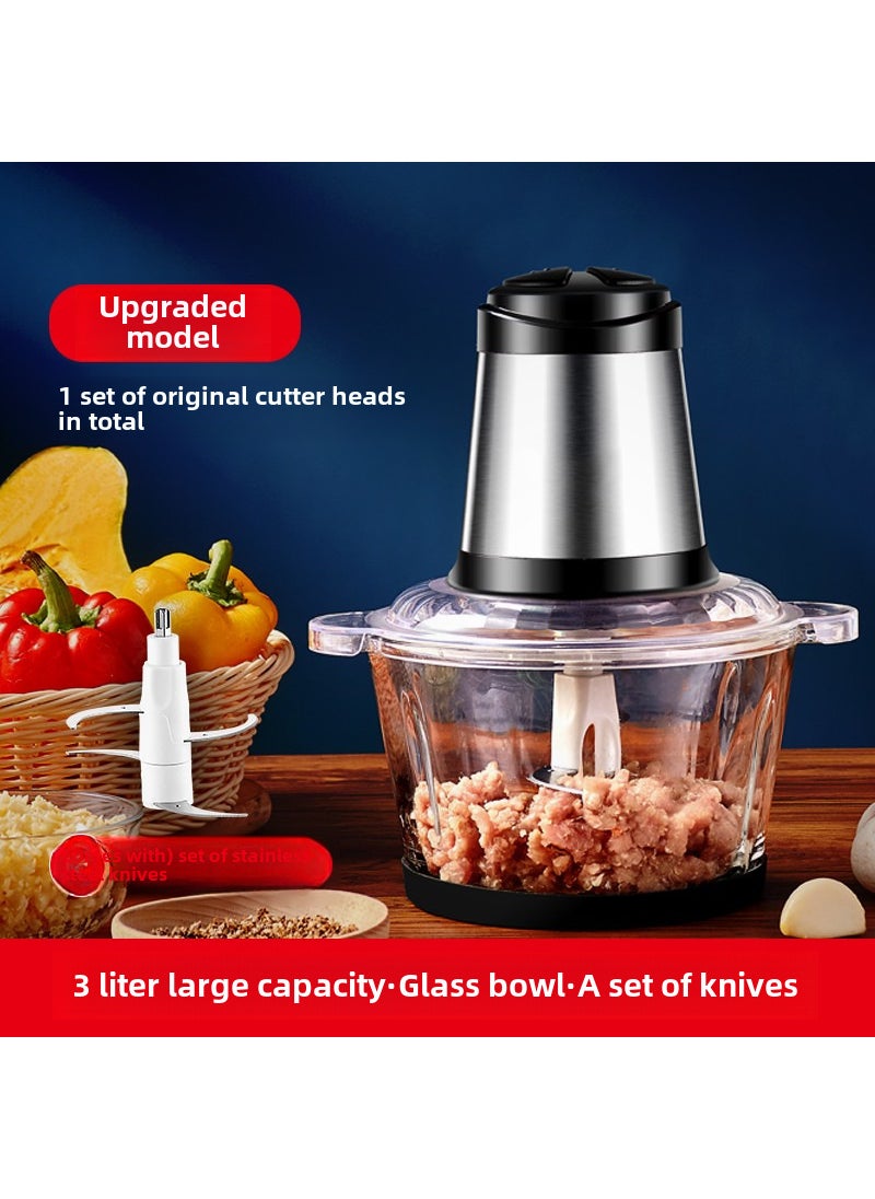 235L Home Copper Electric Meat Grinder Stainless Steel Glass Multifunctional High-Power Food Processor [upscale] 3 liters glass 1 set of knives