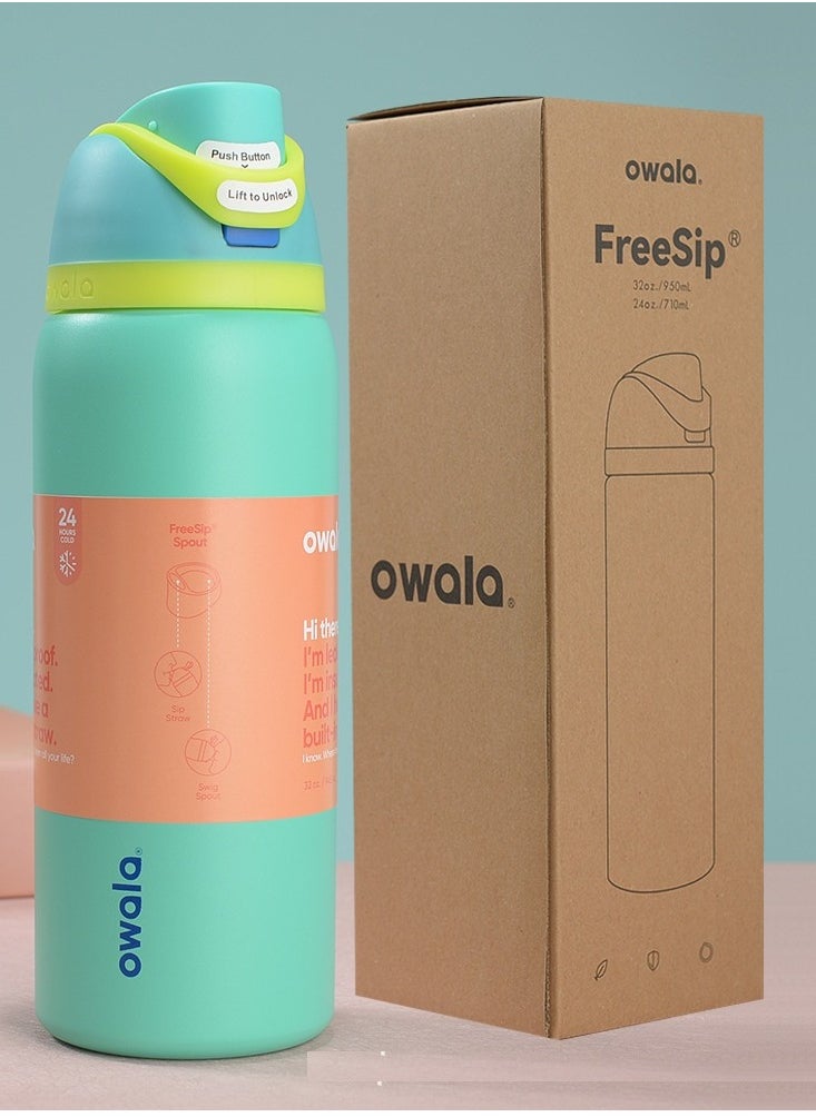 Owala FreeSip Insulated Stainless Steel Water Bottle with Straw for Sports and Travel, BPA-Free, 32oz, Green