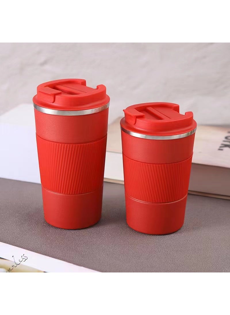 Stainless Steel Vacuum Insulated Coffee Mug with Leather Sleeve Three generations ordinary red