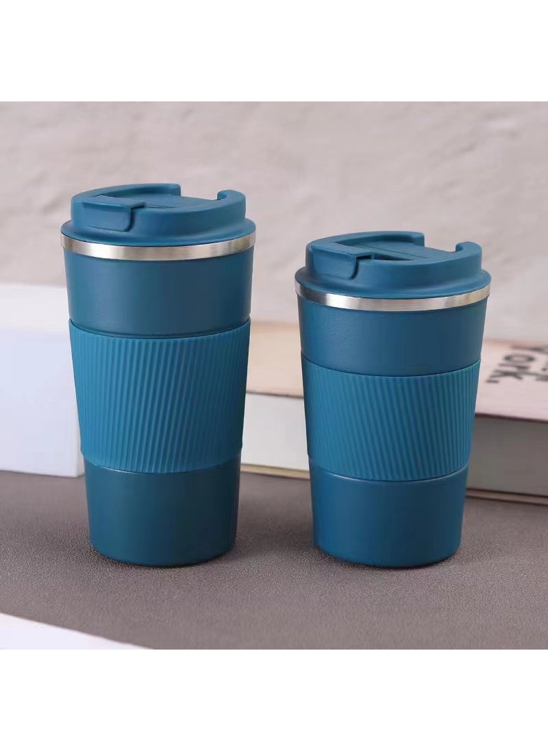 Stainless Steel Vacuum Insulated Coffee Mug with Leather Sleeve Three generations ordinary blue