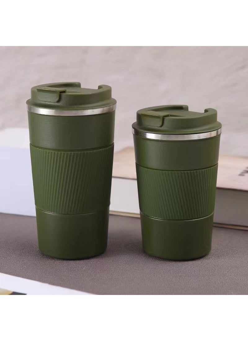 Stainless Steel Vacuum Insulated Coffee Mug with Leather Sleeve Three generations of ordinary Green