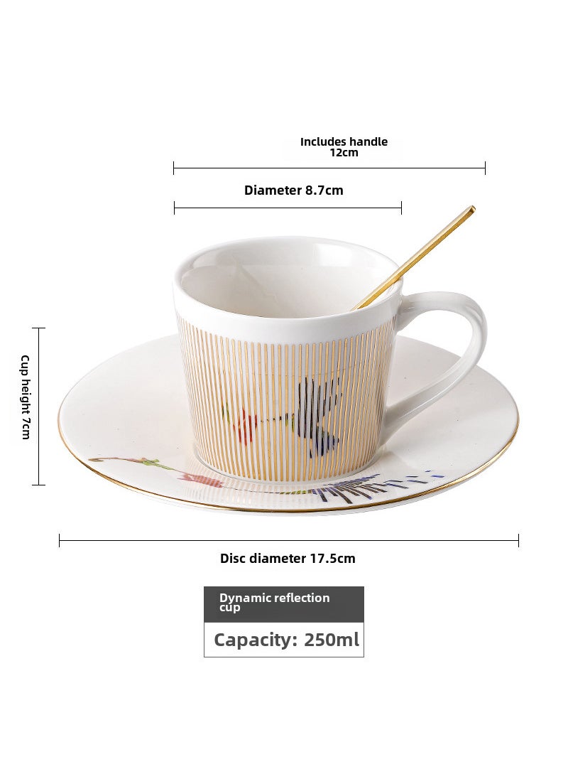 Dynamic reflection mirror Cup creative ceramic afternoon tea coffee cup and saucer Factory Direct in stock wholesale New Hummingbird gold