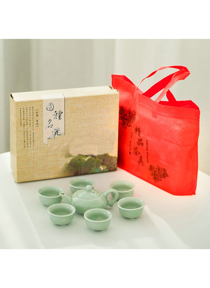 Ceramic Kung Fu Tea Set Gift Box with Carp Cups celadon tea set