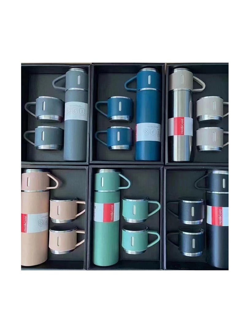 Vacuum Flask Tea Gift Box Set With Two Cups  set of (2 Set) Mix colors