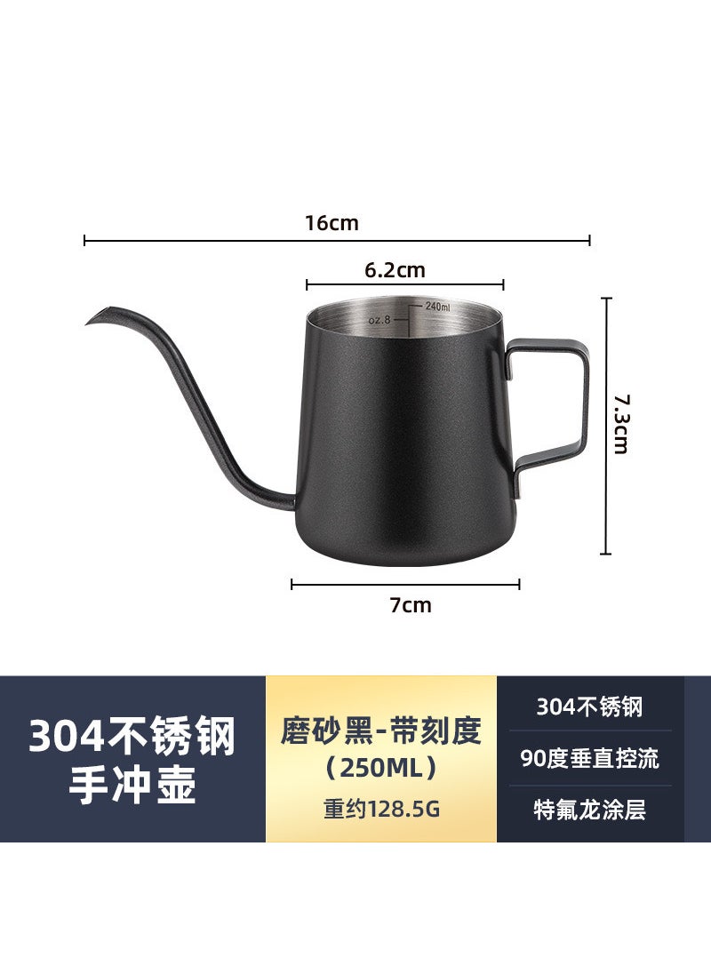 304 Stainless Steel Drip Kettle 600ML Mini Pour-Over250ml outer black without cover with scale 250ml outer black without cover with scale