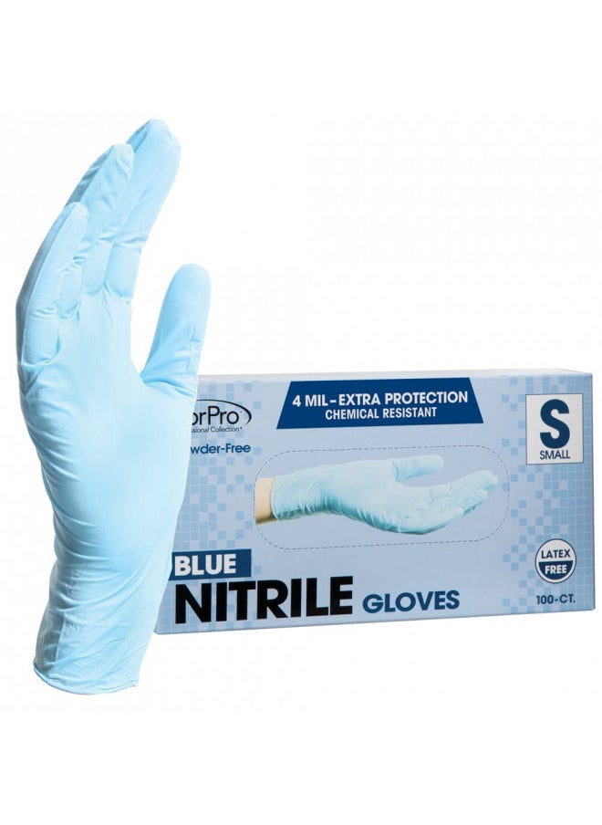 ForPro Disposable Nitrile Gloves, Chemical Resistant, Powder-Free, Latex-Free, Non-Sterile, Food Safe, 4 Mil, Blue, Small, 100-Count