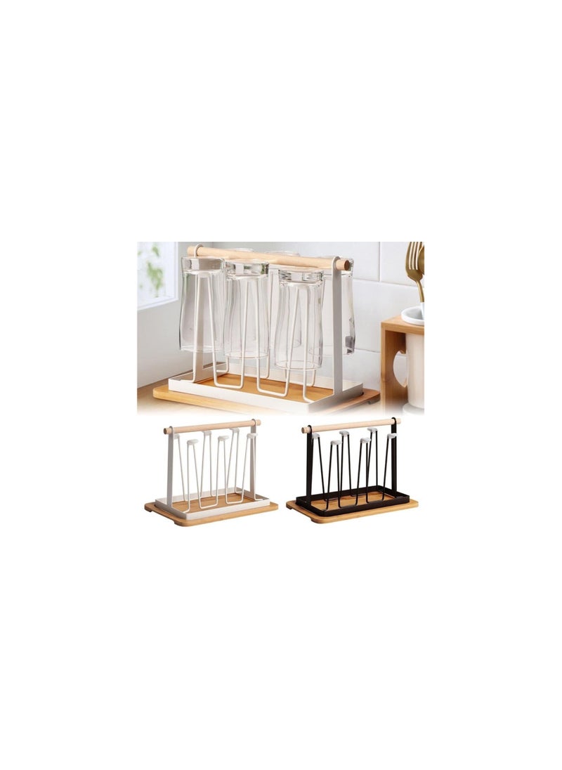 Cup Drying Rack Drinking Glass and Sports Bottle Drainer Stand and Mug Tree for Kitchen Countertop-6 hooks(30.5 * 25.4 * 17.8cm) (White)