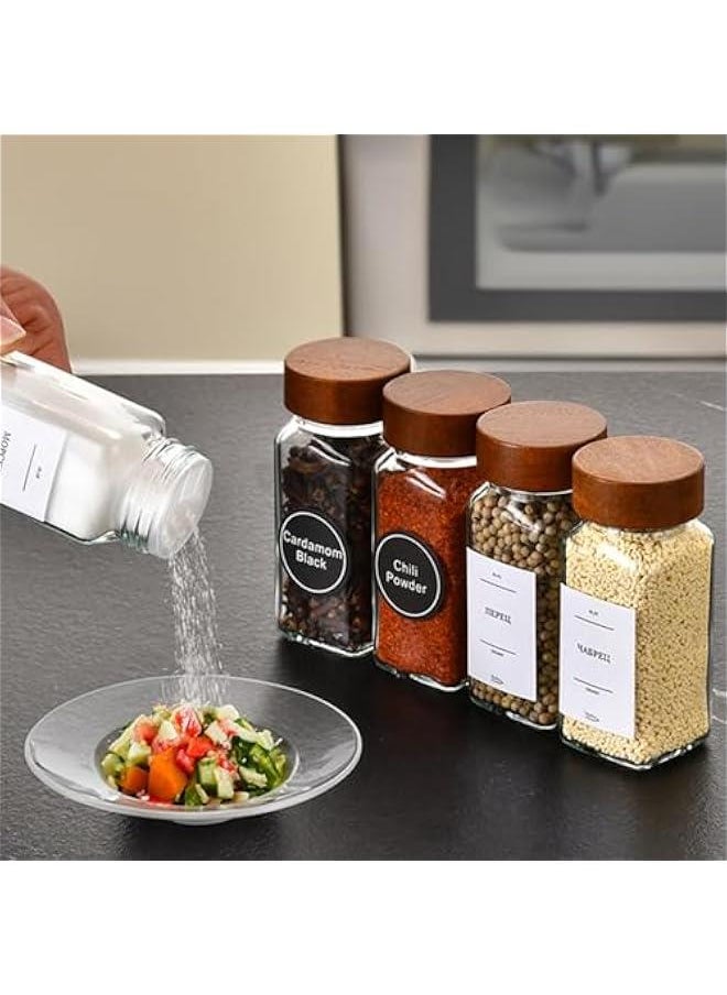 Spice Jars, 24 Labeled Spice Jars, Seasoning Containers, Bamboo Covered Glass Spice Jars, Spice Container Set, Seasoning Storage Box
