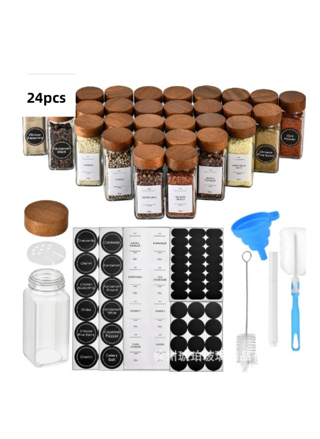 Spice Jars, 24 Labeled Spice Jars, Seasoning Containers, Bamboo Covered Glass Spice Jars, Spice Container Set, Seasoning Storage Box