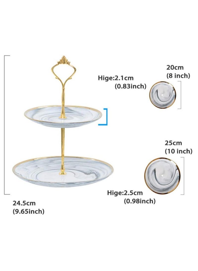 2-Tier Ceramic Cupcake Stand Tower Dessert Display Plate 2-Tier White Round Marble Ceramic Serving Tray Dish Treat Stacked Pastry Fruit Serving Platter Carrier