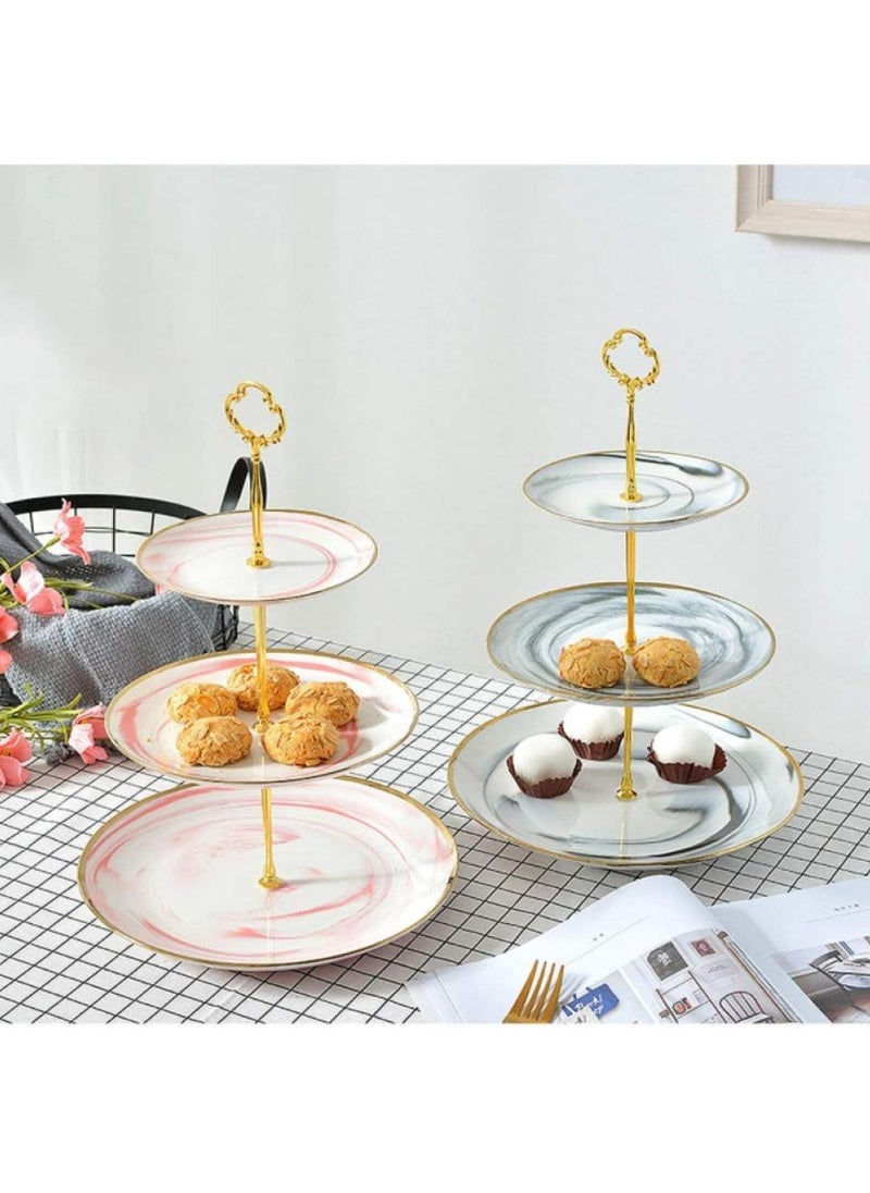 2-Tier Ceramic Cupcake Stand Tower Dessert Display Plate 2-Tier White Round Marble Ceramic Serving Tray Dish Treat Stacked Pastry Fruit Serving Platter Carrier