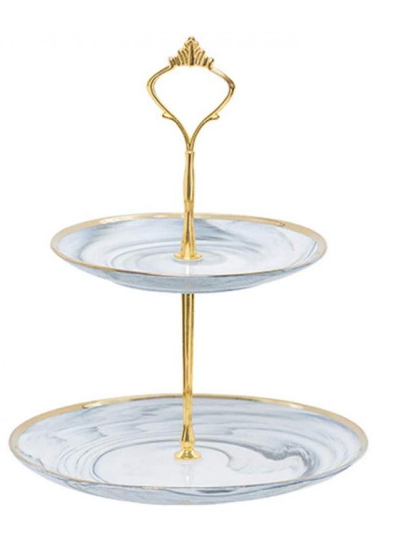 2-Tier Ceramic Cupcake Stand Tower Dessert Display Plate 2-Tier White Round Marble Ceramic Serving Tray Dish Treat Stacked Pastry Fruit Serving Platter Carrier